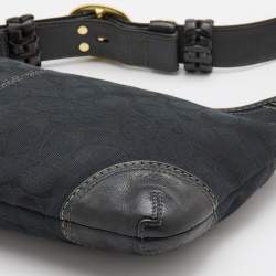 Coach Black Signature Canvas and Leather Buckle Baguette