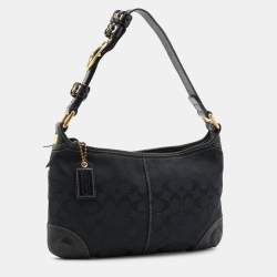 Coach Black Signature Canvas and Leather Buckle Baguette