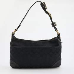 Coach Black Signature Canvas and Leather Buckle Baguette
