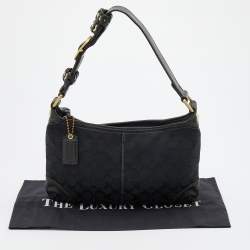 Coach Black Signature Canvas and Leather Buckle Baguette