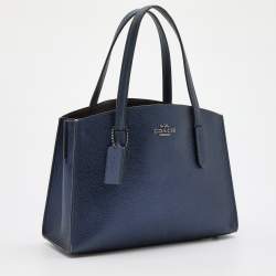 Pre Owned Coach Metallic Navy Blue Leather Avenue Tote
