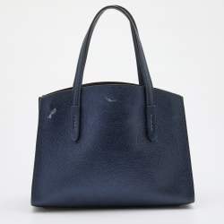 Pre Owned Coach Metallic Navy Blue Leather Avenue Tote