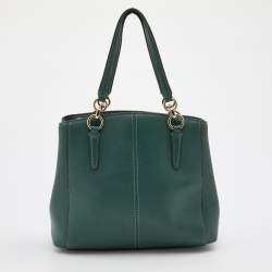 Pre Owned Coach Dark Green Leather Surrey Carryall Tote