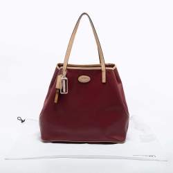 Pre Owned Coach Burgundy/Beige Leather Tote