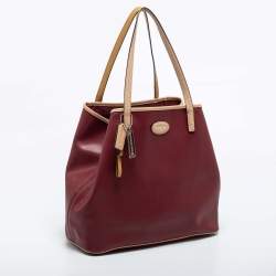 Pre Owned Coach Burgundy/Beige Leather Tote