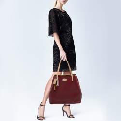 Pre Owned Coach Burgundy/Beige Leather Tote