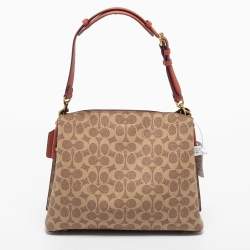 Pre Owned Coach Beige/Brown Signature Coated Canvas and Leather Willow Shoulder Bag