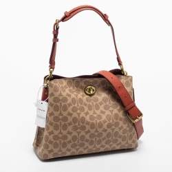 Pre Owned Coach Beige/Brown Signature Coated Canvas and Leather Willow Shoulder Bag
