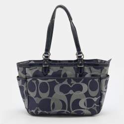 مملوكة مسبقًا Coach Navy Blue Signature Canvas and Leather Tote