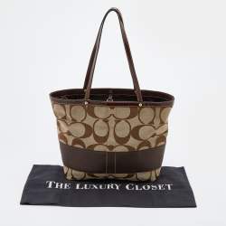 Coach Beige/Brown Signature Canvas and Fabric Tote 
