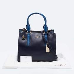 Pre Owned Coach Two Tone Blue Python Embossed and Leather Carryall Tote