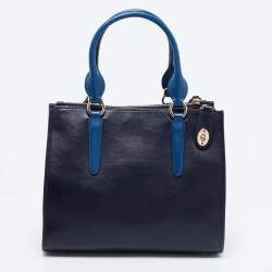 Pre Owned Coach Two Tone Blue Python Embossed and Leather Carryall Tote