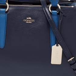 Pre Owned Coach Two Tone Blue Python Embossed and Leather Carryall Tote