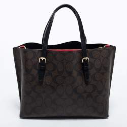 Coach Dark Brown Signature Coated Canvas and Leather Mollie Tote