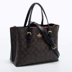 Coach Dark Brown Signature Coated Canvas and Leather Mollie Tote