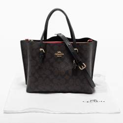 Coach Dark Brown Signature Coated Canvas and Leather Mollie Tote