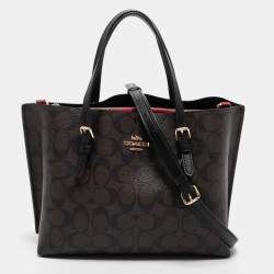 Coach Dark Brown Signature Coated Canvas and Leather Mollie Tote