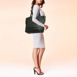 Pre Owned Coach Dark Green Pebbled Leather Front Pocket Tote