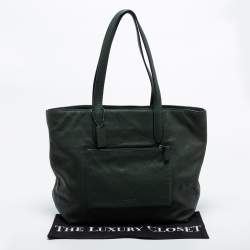 Pre Owned Coach Dark Green Pebbled Leather Front Pocket Tote