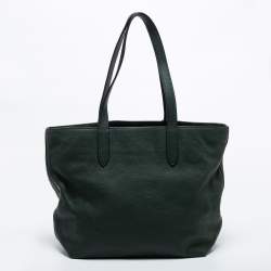 Pre Owned Coach Dark Green Pebbled Leather Front Pocket Tote