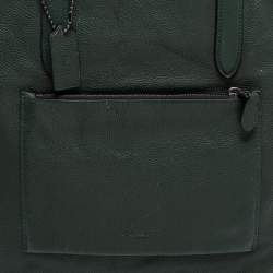 Pre Owned Coach Dark Green Pebbled Leather Front Pocket Tote