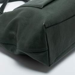 Pre Owned Coach Dark Green Pebbled Leather Front Pocket Tote