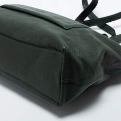 Pre Owned Coach Dark Green Pebbled Leather Front Pocket Tote