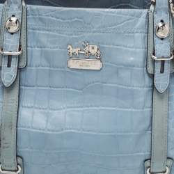 Pre Owned Coach Blue Croc Embossed Leather Carryall Mia Satchel