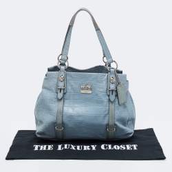 Pre Owned Coach Blue Croc Embossed Leather Carryall Mia Satchel