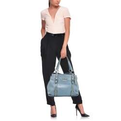 Pre Owned Coach Blue Croc Embossed Leather Carryall Mia Satchel