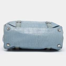 Pre Owned Coach Blue Croc Embossed Leather Carryall Mia Satchel