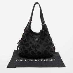 Pre Owned Coach Black Signature Nylon and Leather Madison Maggie Hobo
