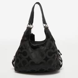 Pre Owned Coach Black Signature Nylon and Leather Madison Maggie Hobo