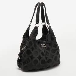 Pre Owned Coach Black Signature Nylon and Leather Madison Maggie Hobo