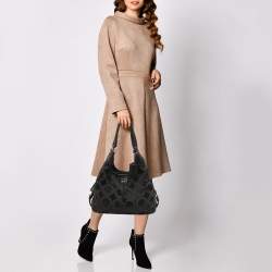 Pre Owned Coach Black Signature Nylon and Leather Madison Maggie Hobo