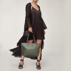 Pre Owned Coach Green Crossgrain Leather City Zip Tote