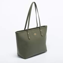 Pre Owned Coach Green Crossgrain Leather City Zip Tote