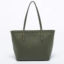 Pre Owned Coach Green Crossgrain Leather City Zip Tote