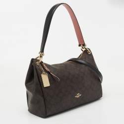 Coach Brown Signature Coated Canvas Mia Shoulder Bag
