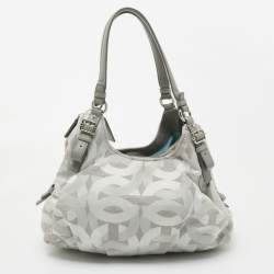 Pre Owned Coach Grey Op Art Canvas and Leather Madison Maggie Shoulder Bag