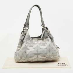 Pre Owned Coach Grey Op Art Canvas and Leather Madison Maggie Shoulder Bag