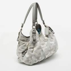 Pre Owned Coach Grey Op Art Canvas and Leather Madison Maggie Shoulder Bag