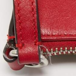 Pre Owned Coach Beige/Red Signature Jacquard and Leather Swingpack Crossbody Bag