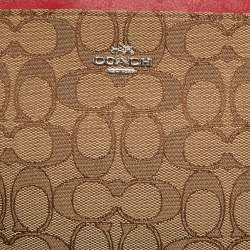 Pre Owned Coach Beige/Red Signature Jacquard and Leather Swingpack Crossbody Bag