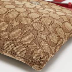 Pre Owned Coach Beige/Red Signature Jacquard and Leather Swingpack Crossbody Bag
