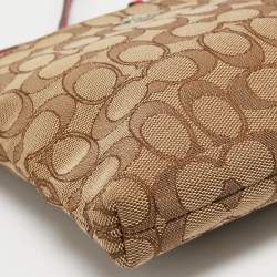Pre Owned Coach Beige/Red Signature Jacquard and Leather Swingpack Crossbody Bag