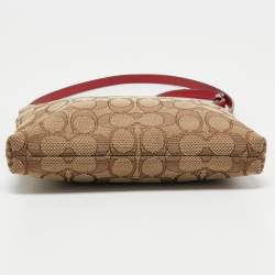 Pre Owned Coach Beige/Red Signature Jacquard and Leather Swingpack Crossbody Bag