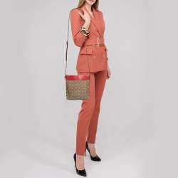 Pre Owned Coach Beige/Red Signature Jacquard and Leather Swingpack Crossbody Bag