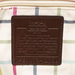 Pre Owned Coach Beige/Brown Signature Coated Canvas and Leather Heritage Stripe Tote
