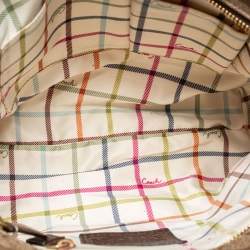 Pre Owned Coach Beige/Brown Signature Coated Canvas and Leather Heritage Stripe Tote
